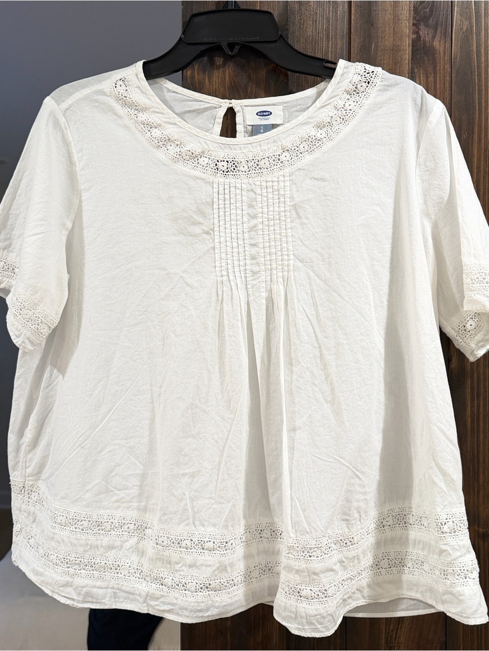 Old Navy White Crochet-Trim Peasant Top L